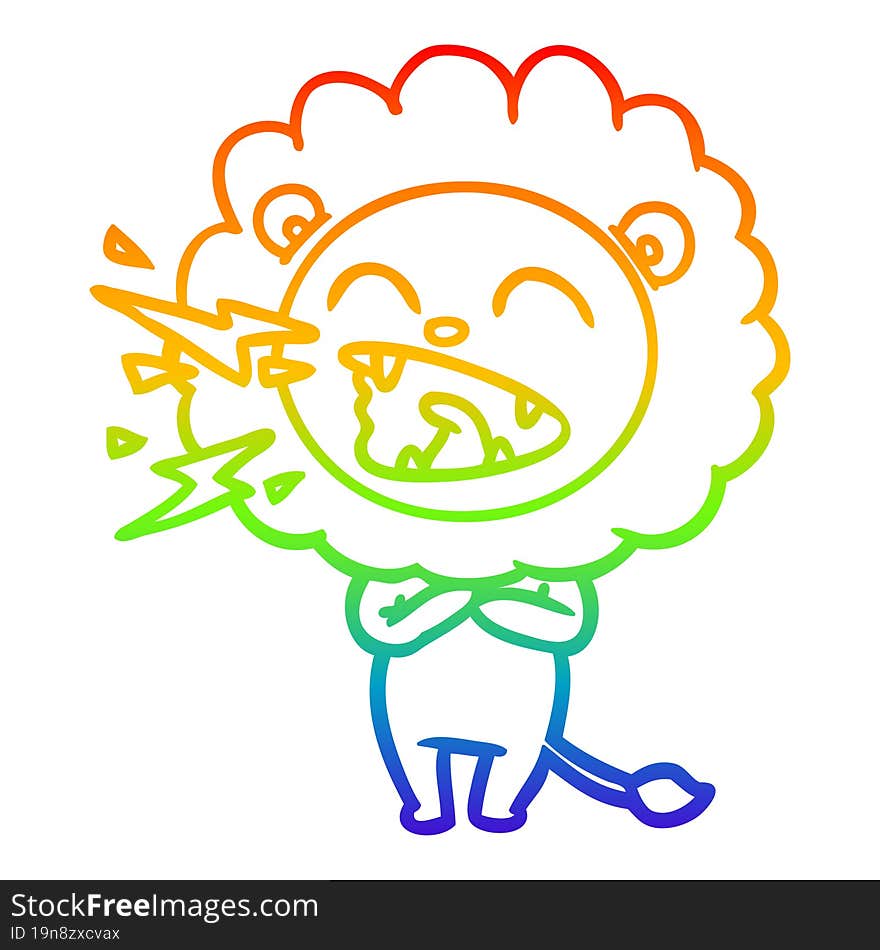 rainbow gradient line drawing cartoon roaring lion