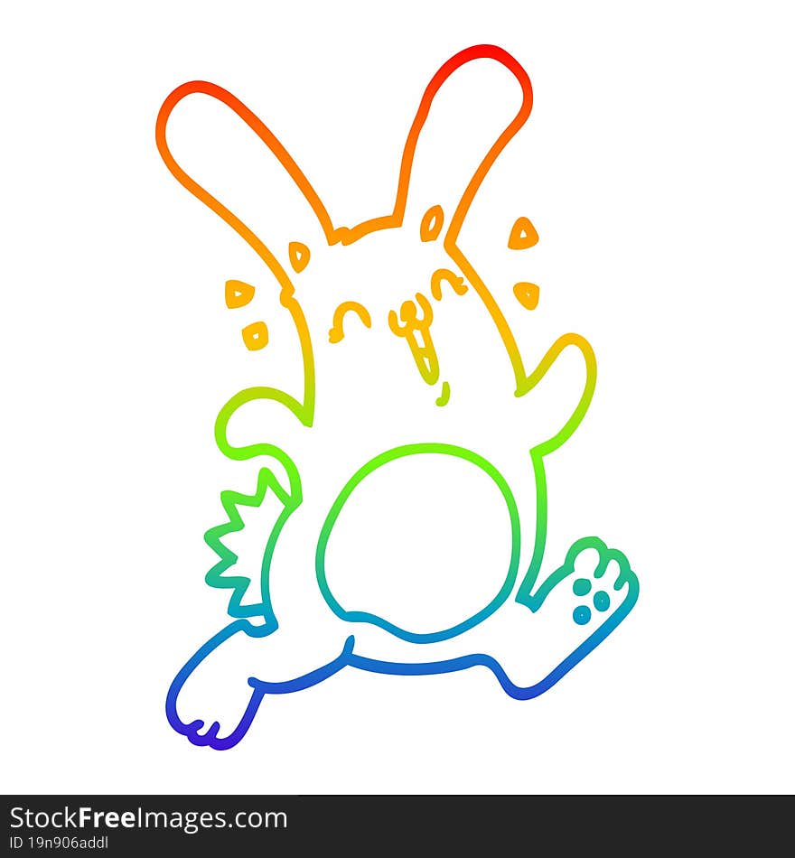 rainbow gradient line drawing of a cartoon rabbit