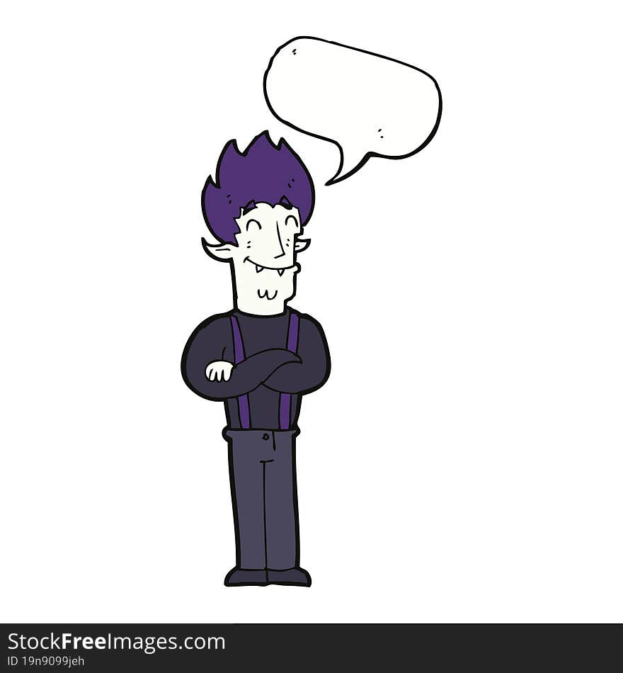 cartoon happy vampire man with speech bubble