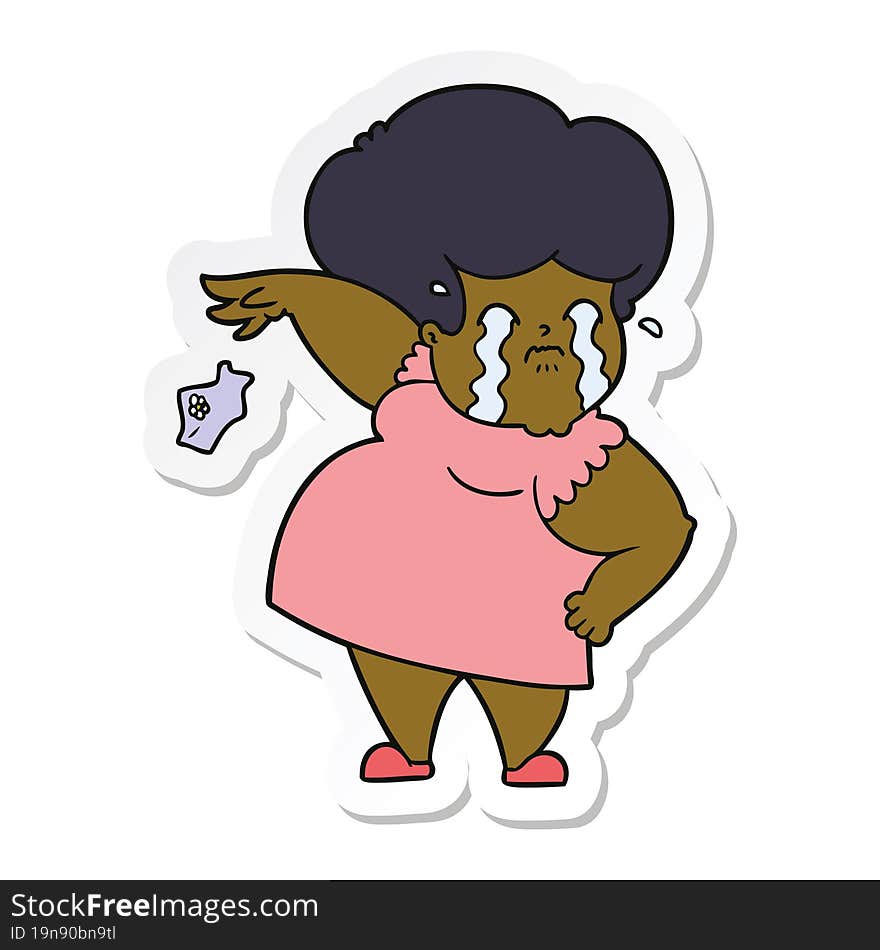 Sticker Of A Cartoon Crying Woman Dropping Handkerchief