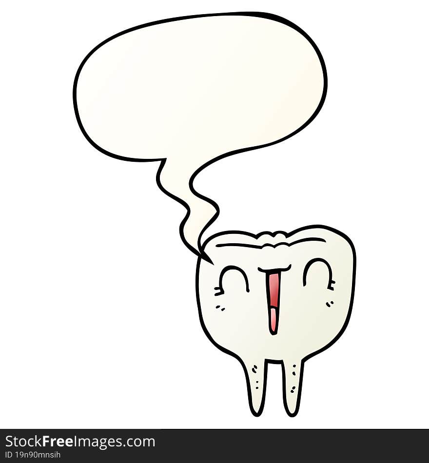 cartoon happy tooth and speech bubble in smooth gradient style