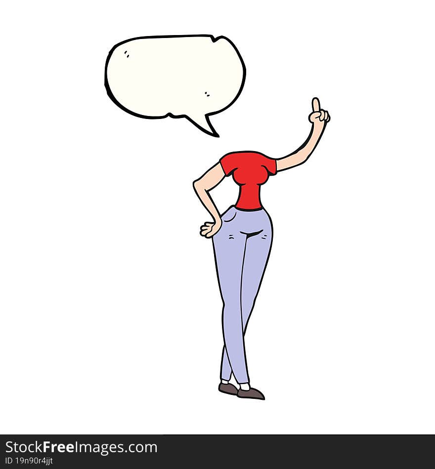 speech bubble cartoon female body with raised hand