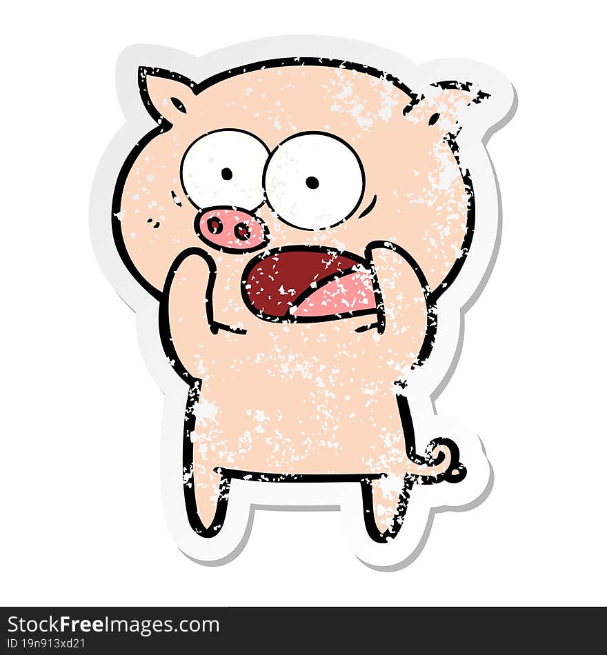 distressed sticker of a cartoon pig shouting