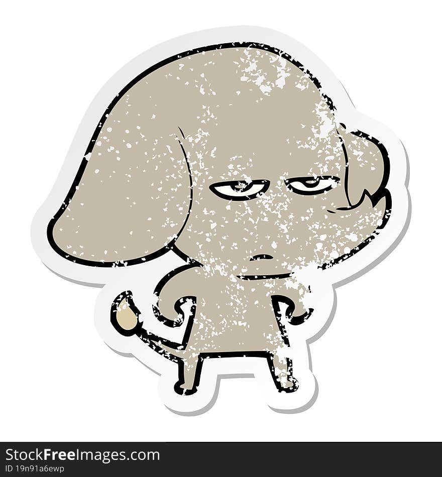 distressed sticker of a annoyed cartoon elephant