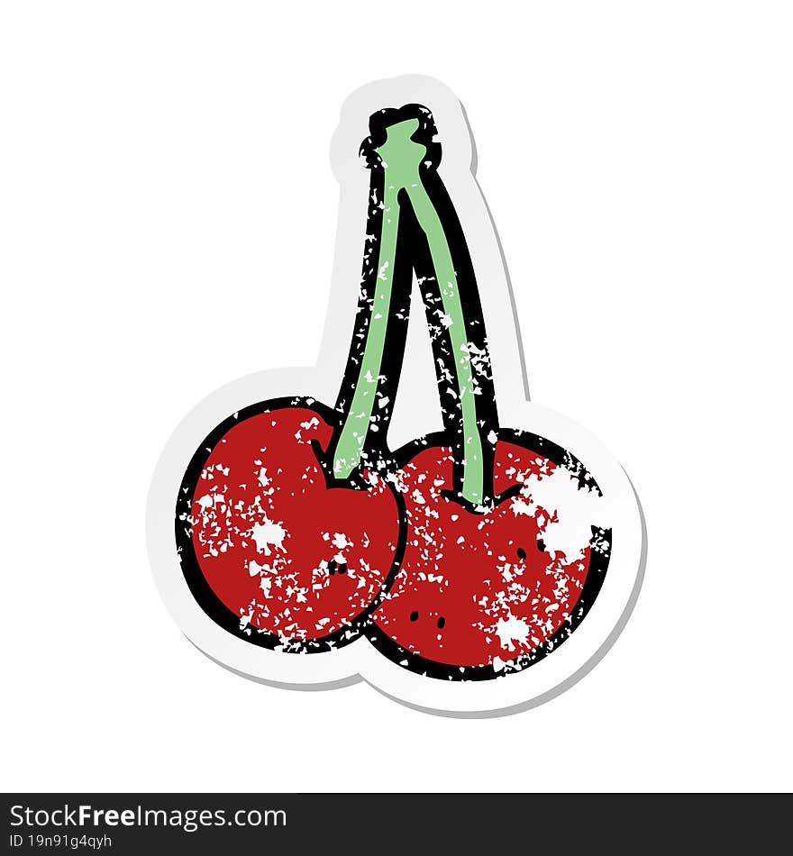 Retro Distressed Sticker Of A Cartoon Cherries