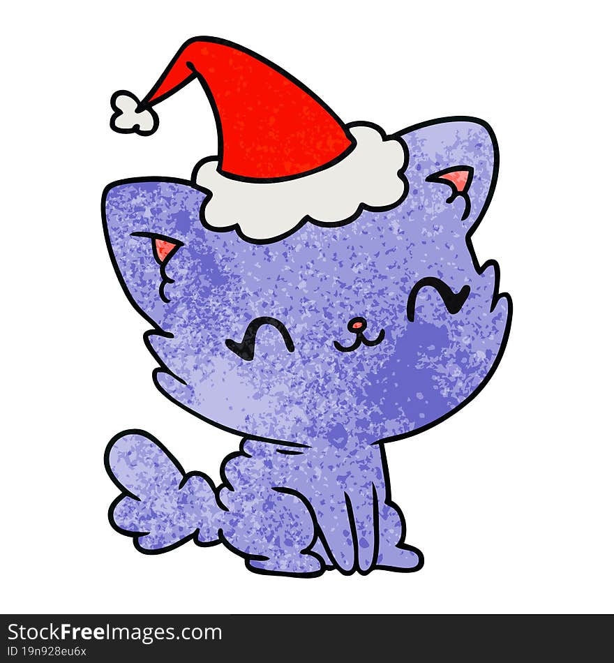 christmas textured cartoon of kawaii cat