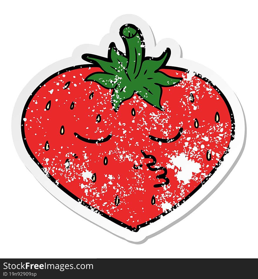 Distressed Sticker Of A Cartoon Strawberry