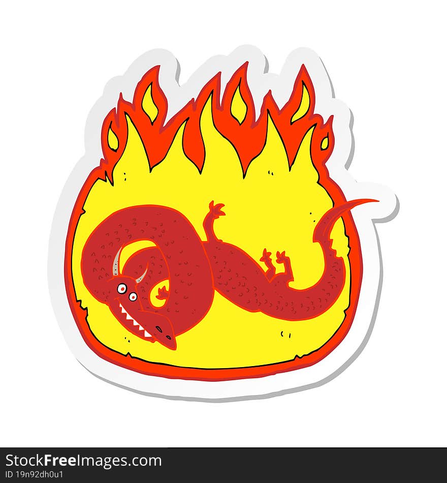 sticker of a cartoon flaming dragon