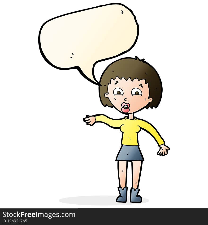 cartoon surprised woman with speech bubble