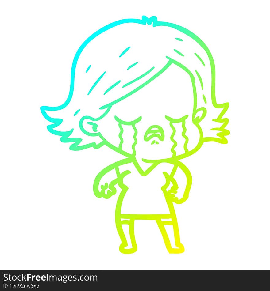 cold gradient line drawing cartoon girl crying