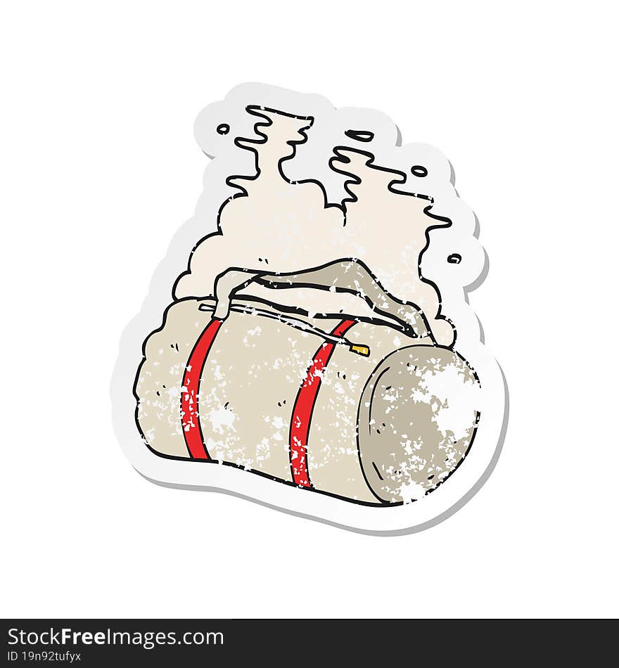 retro distressed sticker of a cartoon sports bag