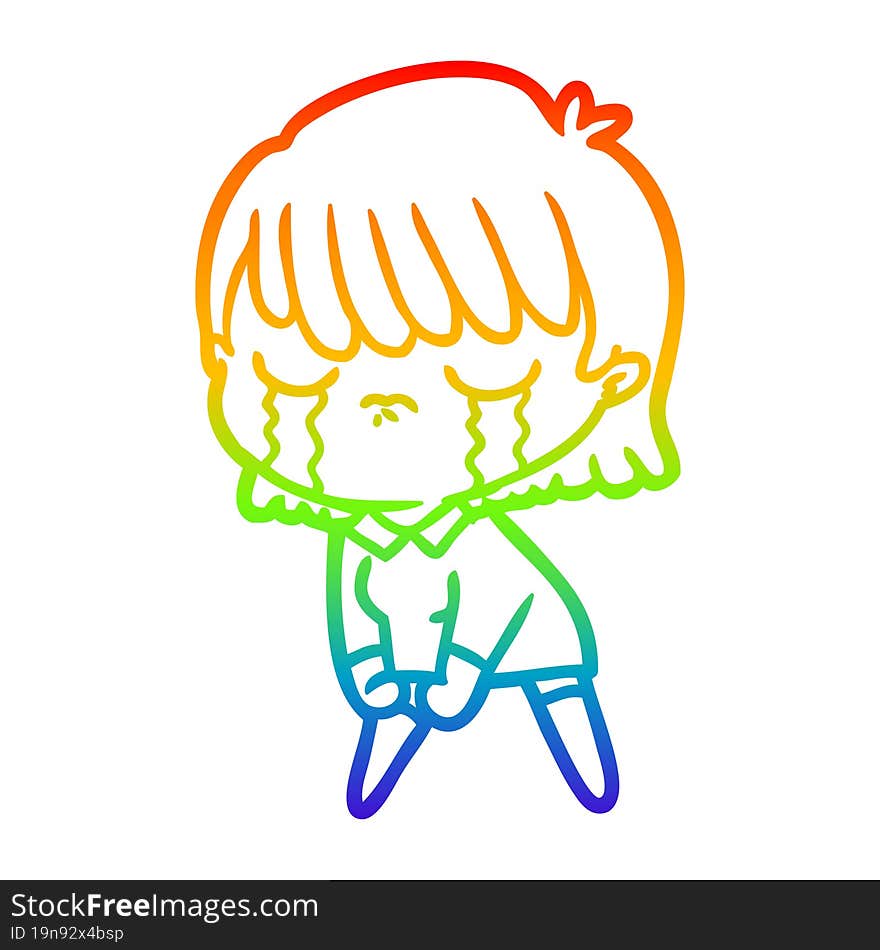 rainbow gradient line drawing cartoon woman crying