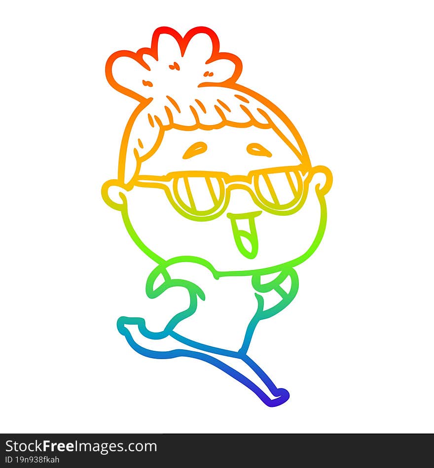 Rainbow Gradient Line Drawing Cartoon Happy Woman Wearing Spectacles