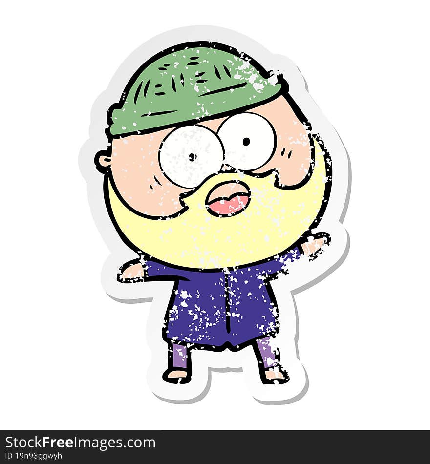 distressed sticker of a cartoon surprised bearded man