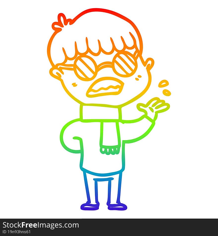 rainbow gradient line drawing cartoon boy wearing spectacles