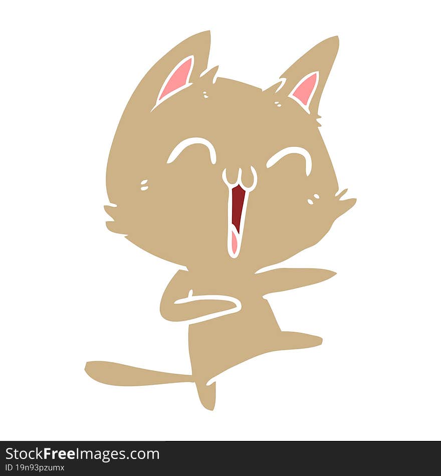 Happy Flat Color Style Cartoon Cat Meowing