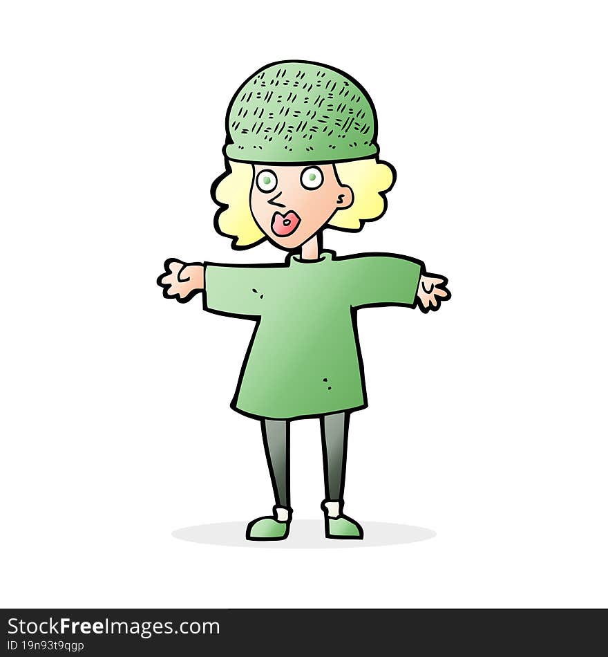 cartoon woman wearing winter hat