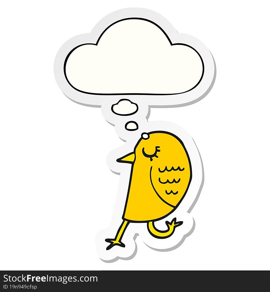 cartoon bird with thought bubble as a printed sticker