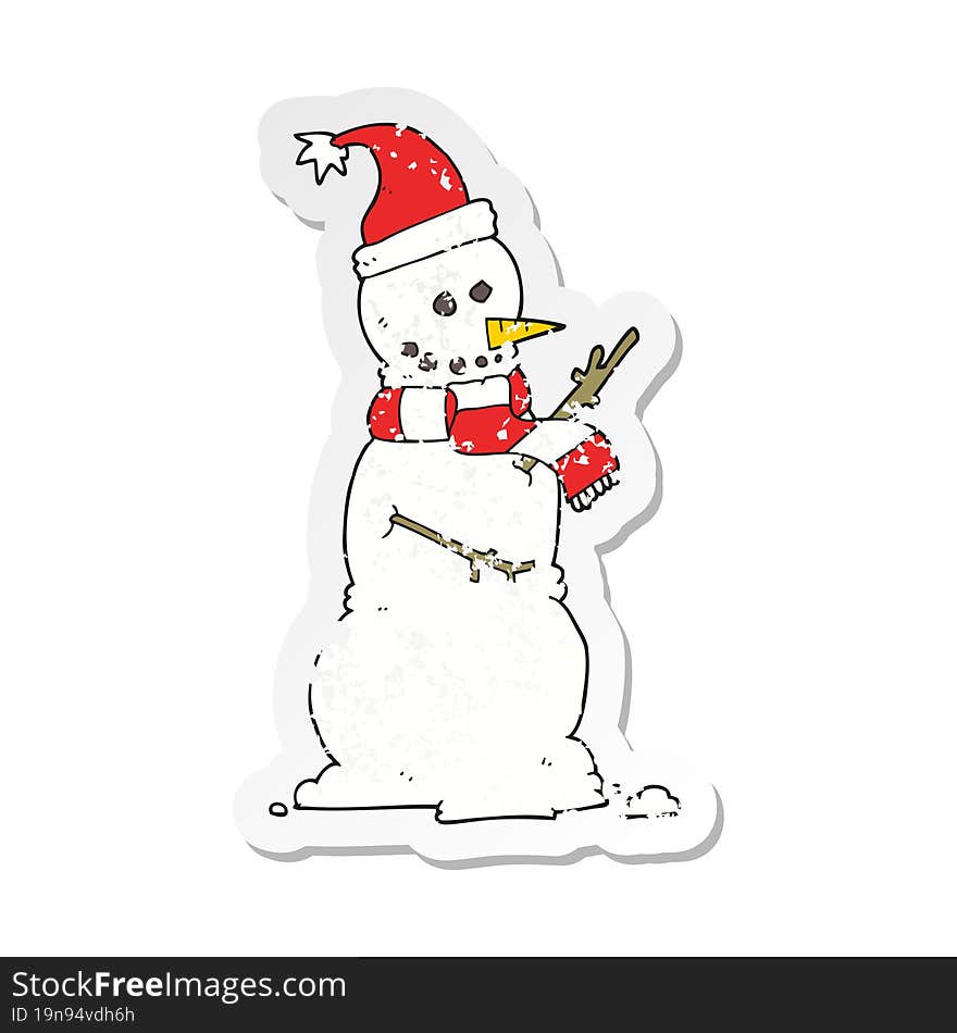 retro distressed sticker of a cartoon snowman