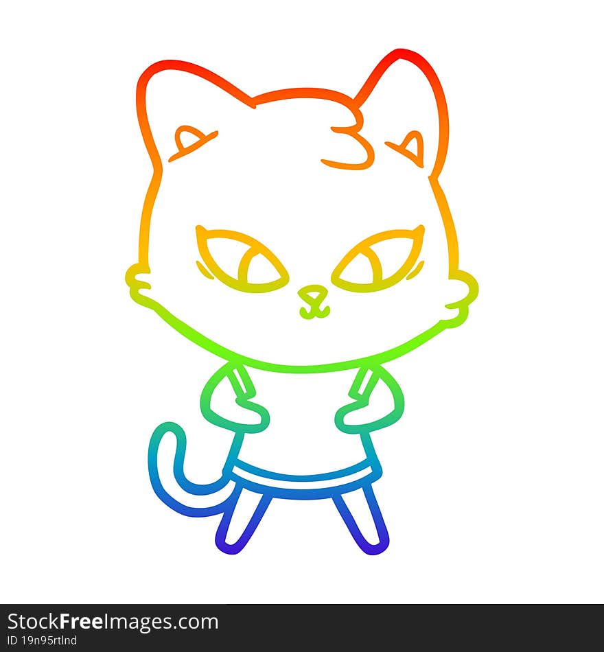 rainbow gradient line drawing of a cute cartoon cat