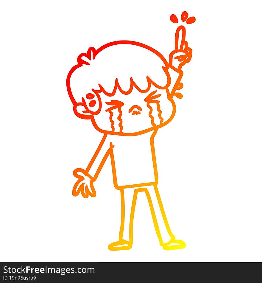 warm gradient line drawing cartoon boy crying