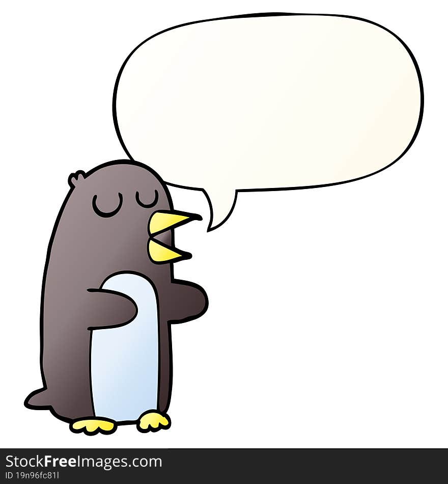 cartoon penguin and speech bubble in smooth gradient style