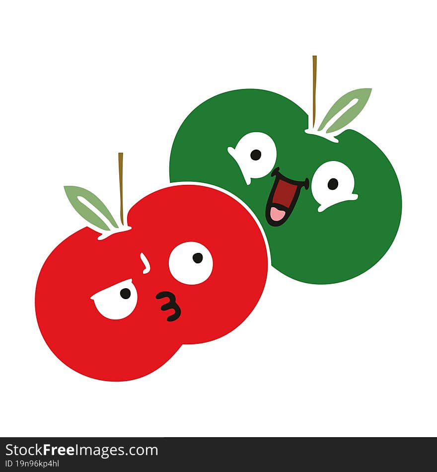 flat color retro cartoon apples