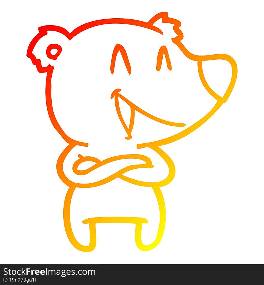 warm gradient line drawing laughing bear cartoon