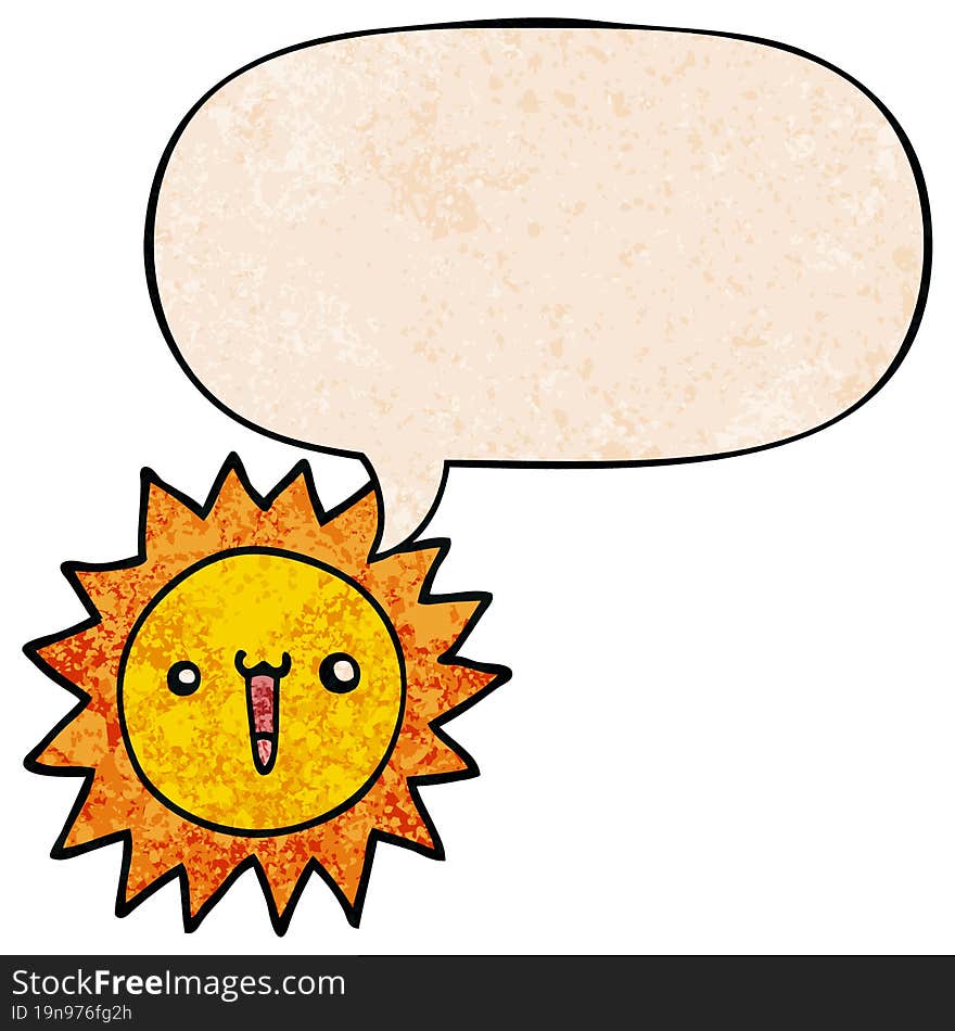 cartoon sun and speech bubble in retro texture style