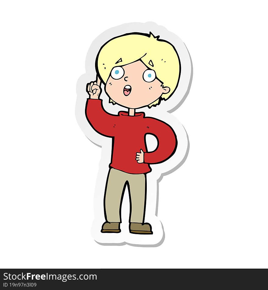 Sticker Of A Cartoon Boy With Idea