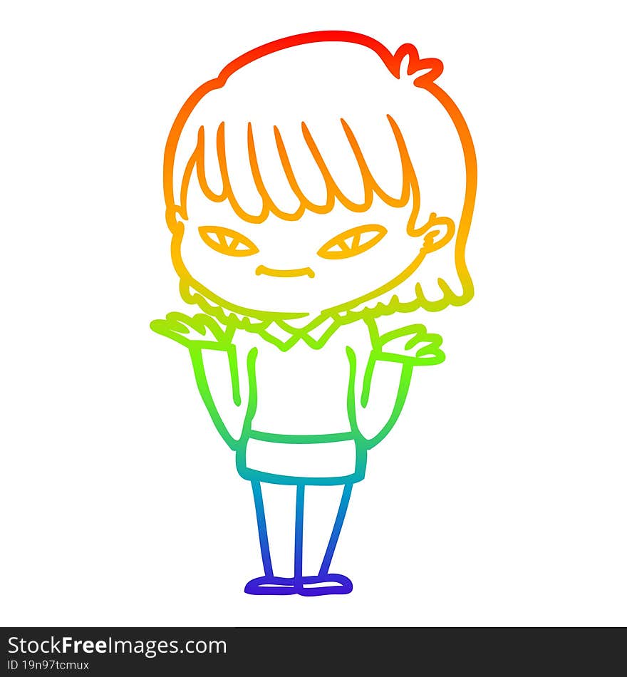 rainbow gradient line drawing of a cartoon woman