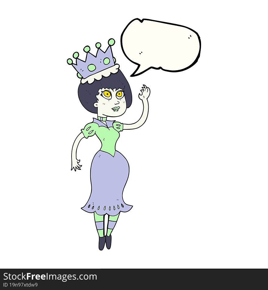 speech bubble cartoon vampire queen waving