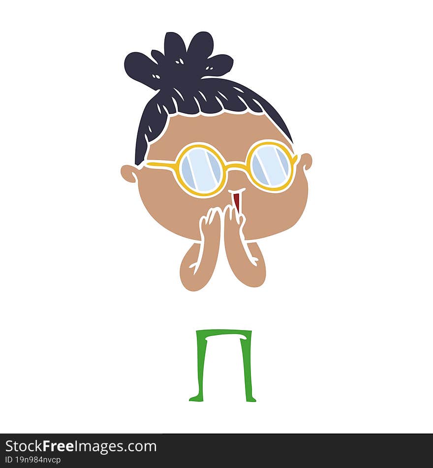 flat color style cartoon woman wearing spectacles