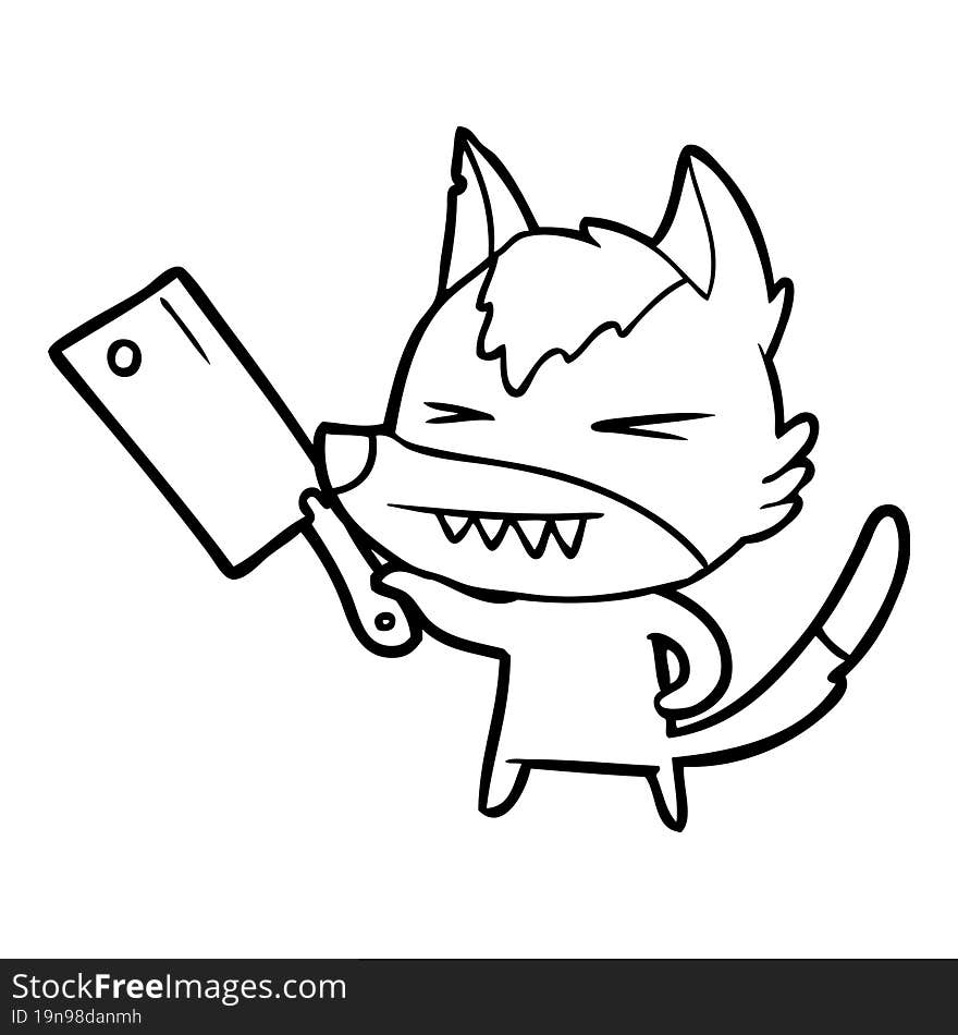 angry wolf cartoon with cleaver. angry wolf cartoon with cleaver