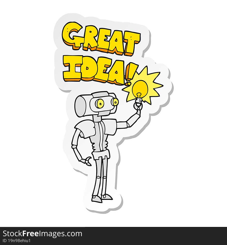 Sticker Of A Cartoon Robot With Great Idea