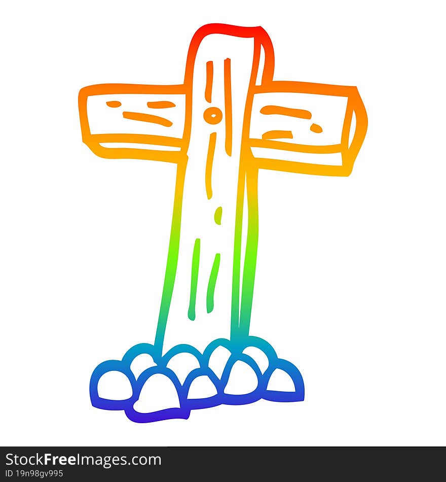 rainbow gradient line drawing cartoon wooden cross