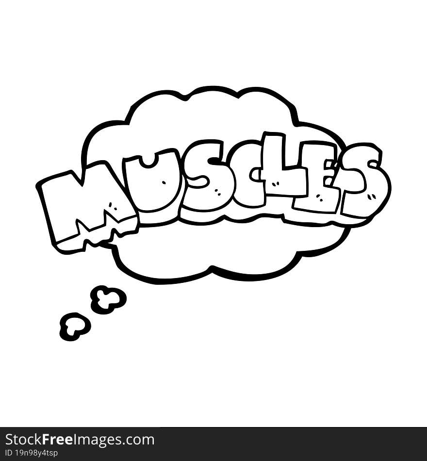 freehand drawn thought bubble cartoon muscles symbol