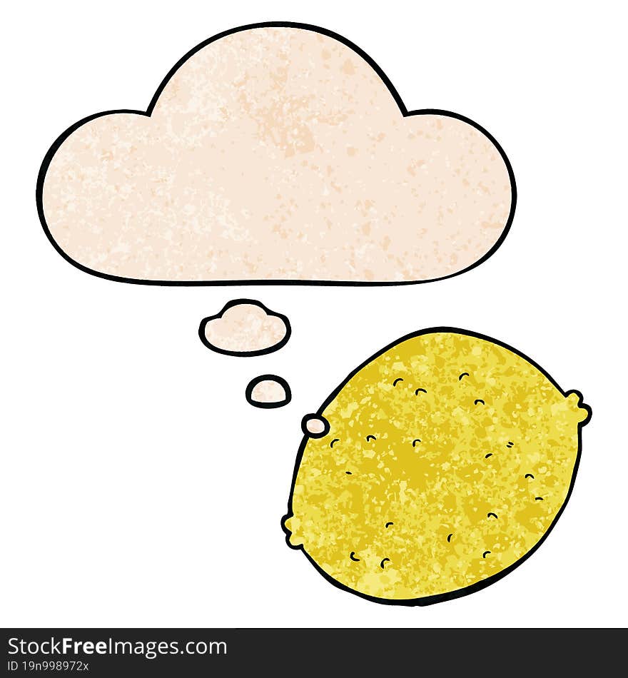 cartoon lemon and thought bubble in grunge texture pattern style