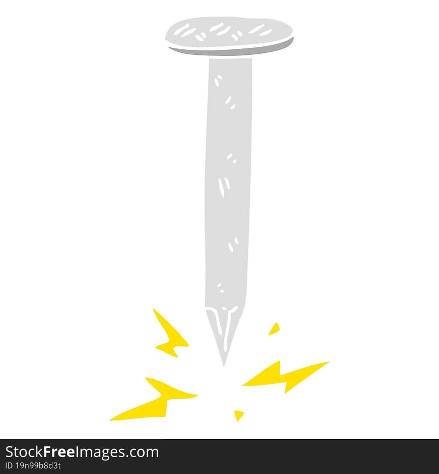 flat color illustration of a cartoon struck nail