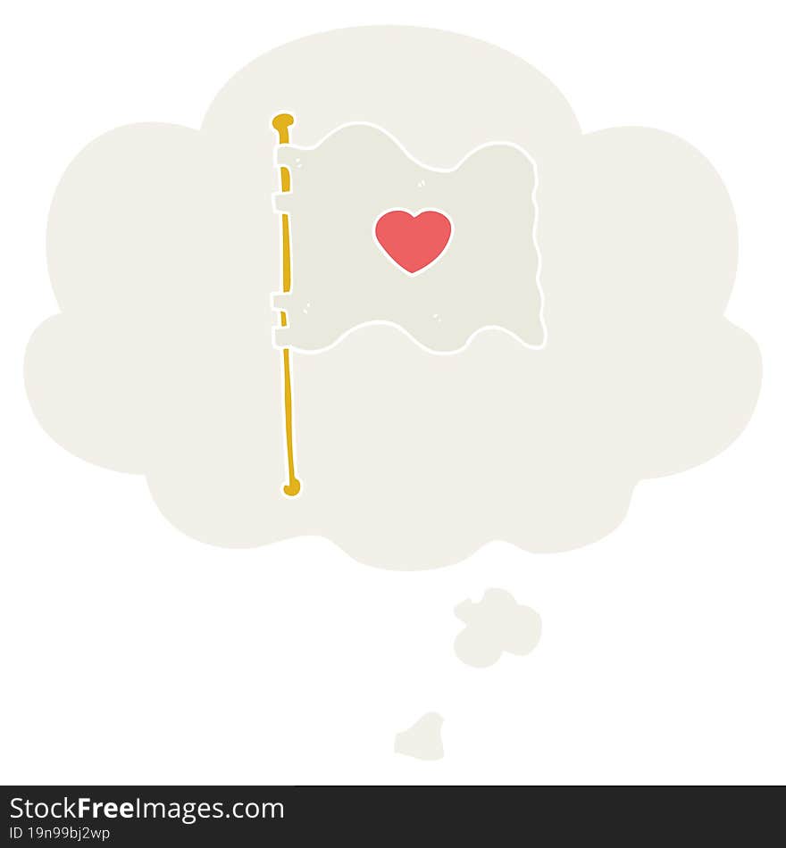 cartoon flag with love heart with thought bubble in retro style