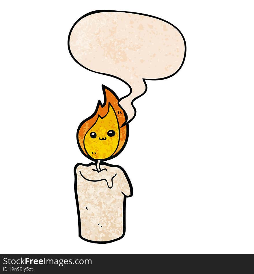 Cartoon Candle Character And Speech Bubble In Retro Texture Style