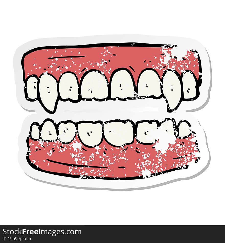 distressed sticker of a cartoon vampire teeth