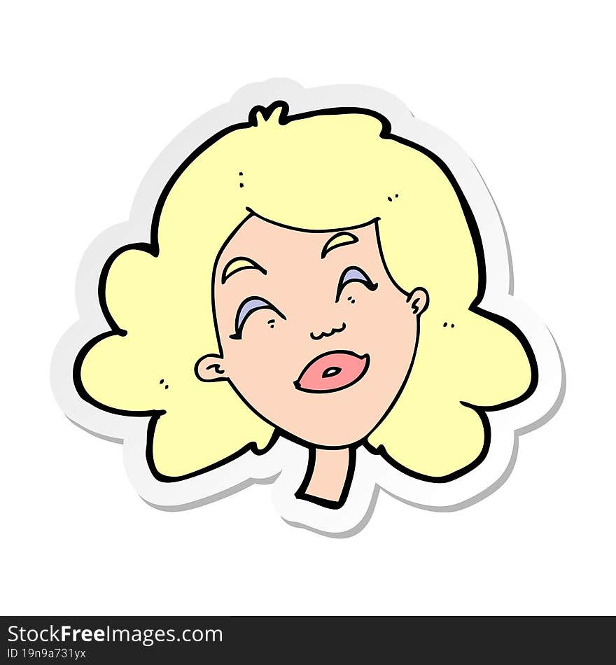 sticker of a cartoon happy female face