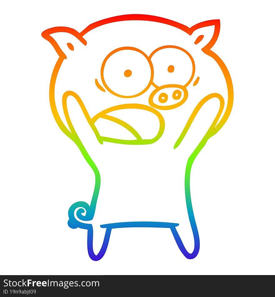 Rainbow Gradient Line Drawing Cartoon Pig Shouting