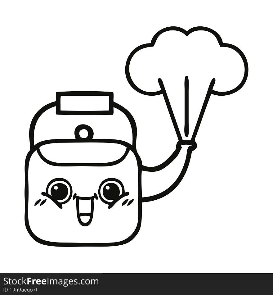 Line Drawing Cartoon Steaming Kettle