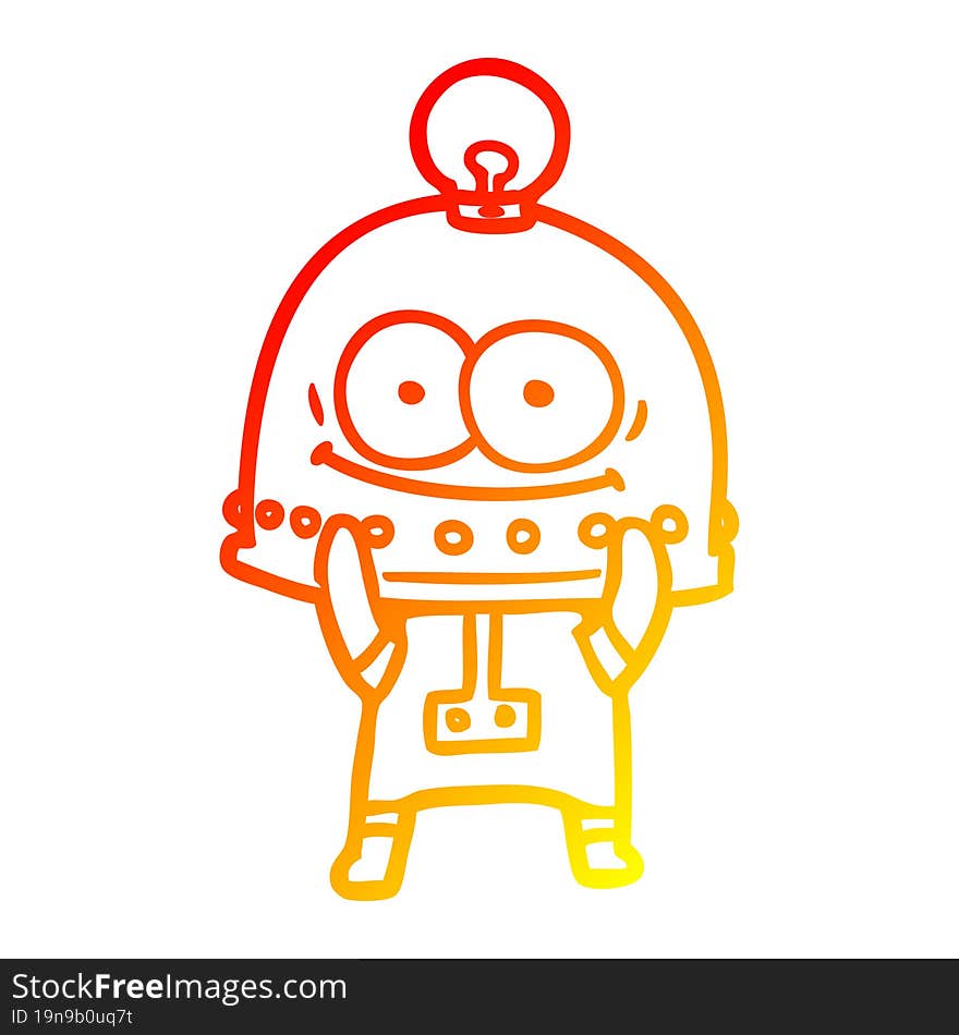 warm gradient line drawing of a happy carton robot with light bulb