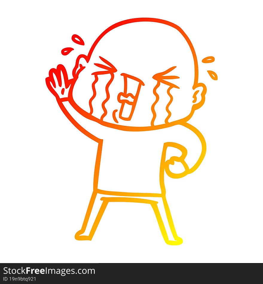 warm gradient line drawing cartoon crying bald man