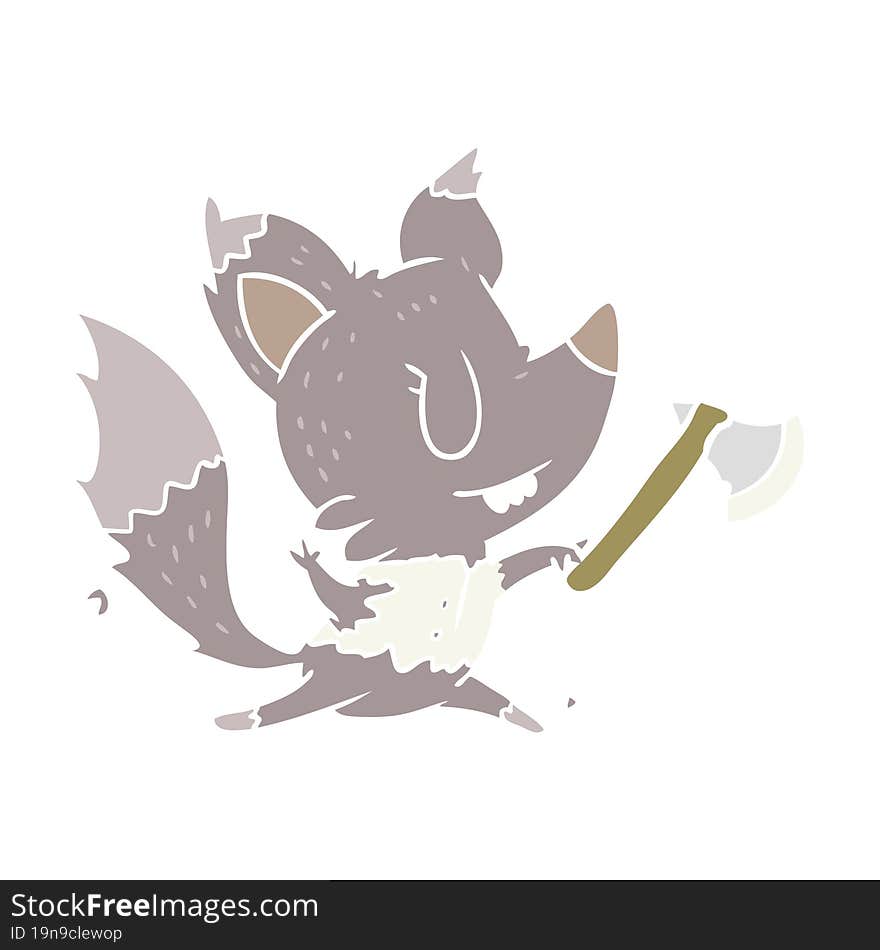 Flat Color Style Cartoon Halloween Werewolf With Axe