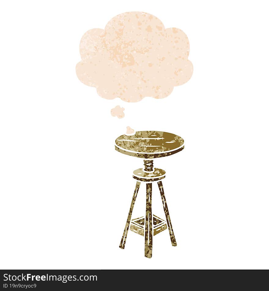 Cartoon Artist Stool And Thought Bubble In Retro Textured Style