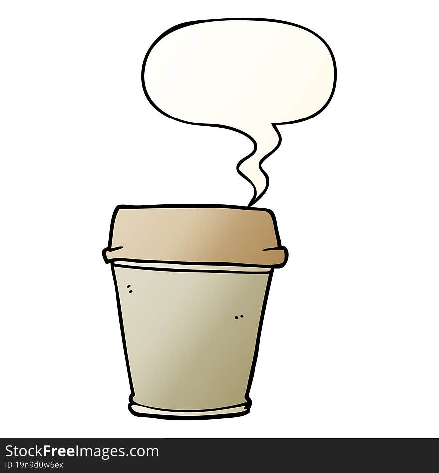 cartoon take out coffee with speech bubble in smooth gradient style